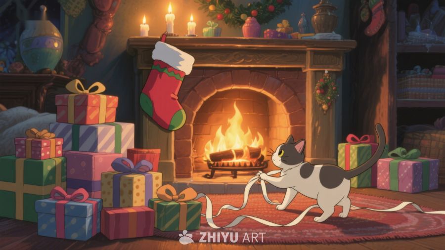 圣诞夜猫咪与礼物 235