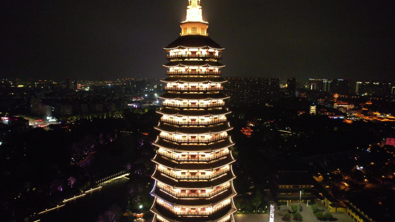 江苏常州城市夜景灯光航拍