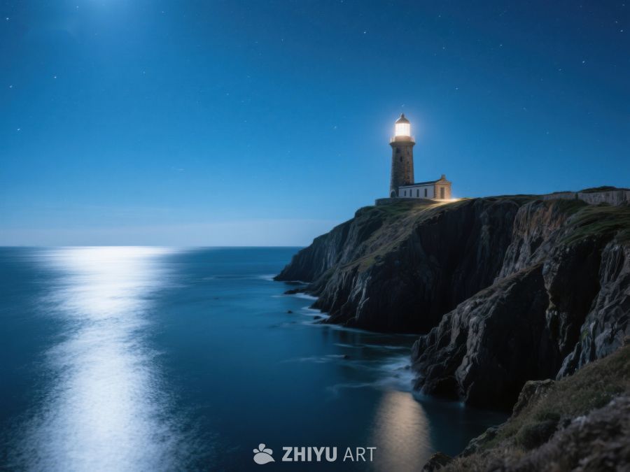 夜幕下的灯塔与海岸 481