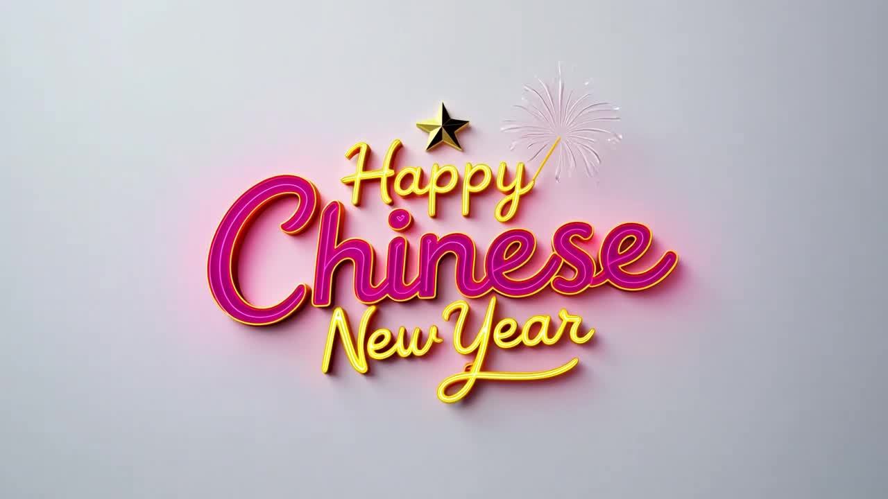 粉色和柠檬黄色的Happy Chinese New