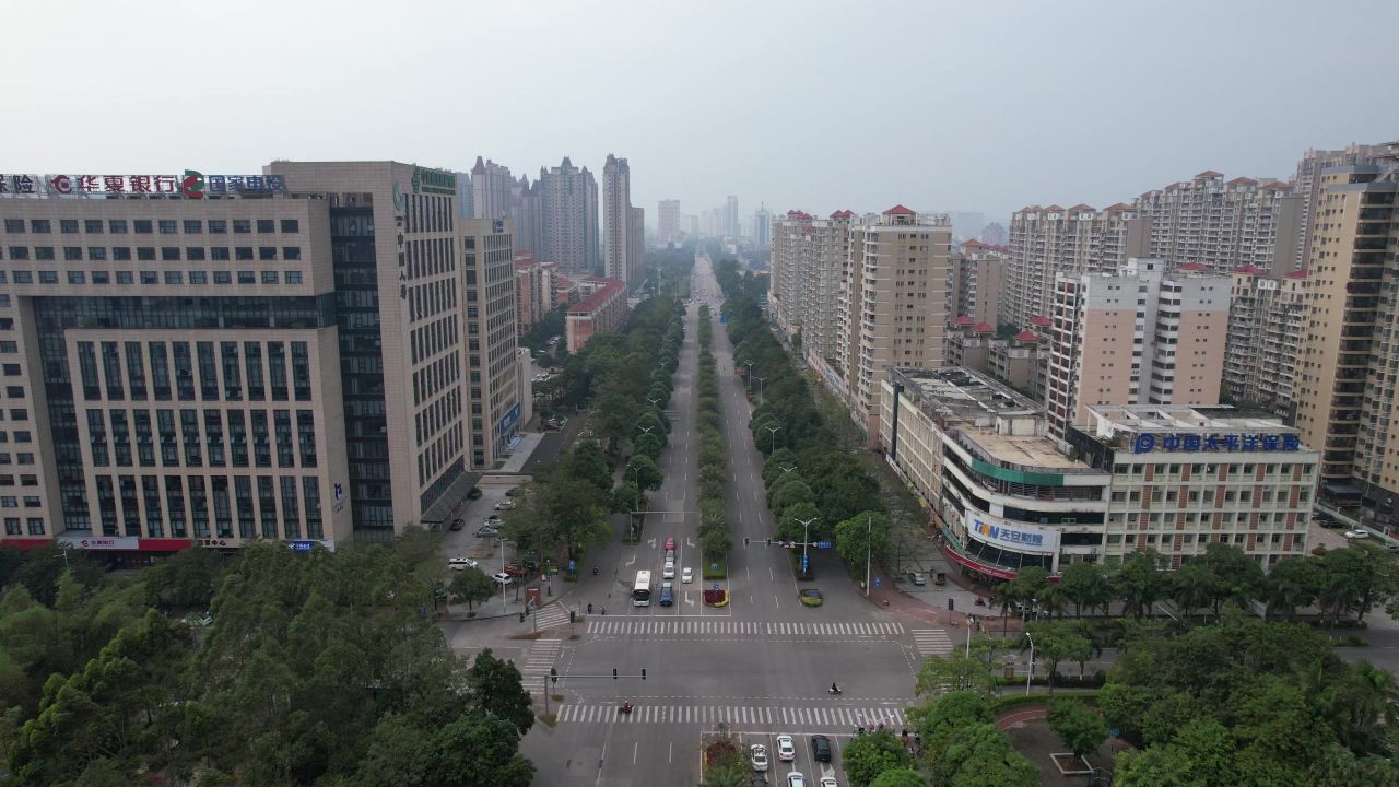 广西钦州城市高楼建筑交通航拍