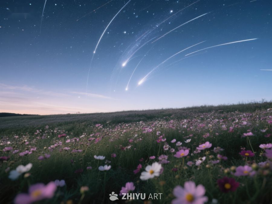 夜空流星划过花海 272