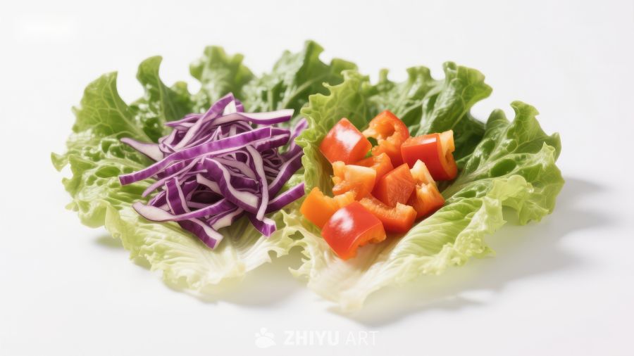 新鲜生菜搭配紫甘蓝与红椒