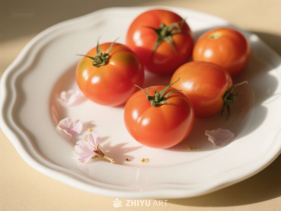 盘中新鲜番茄与花瓣 290