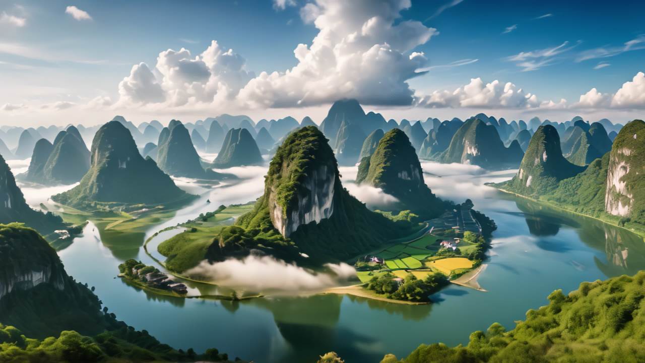 桂林山水甲天下喀斯特地貌日出日落云海延时 40