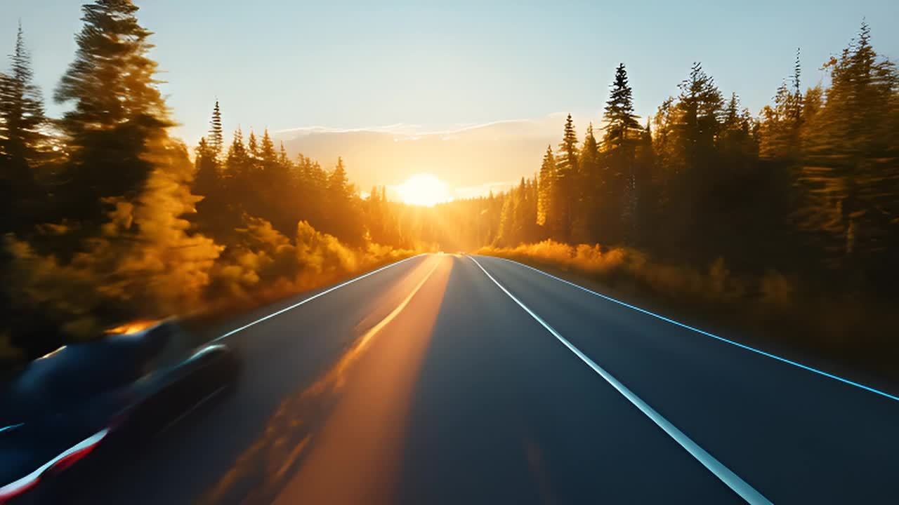 日落时分的高速公路景象。