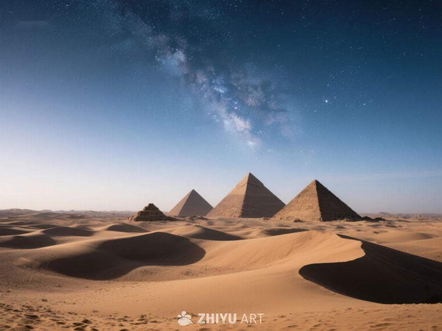 星空下的金字塔与沙漠景观 198