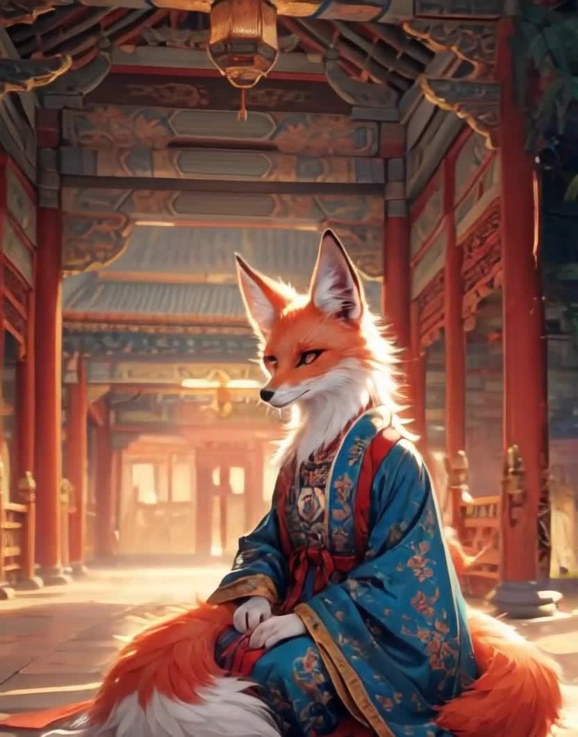 宫殿和服狐狸的宁静瞬间