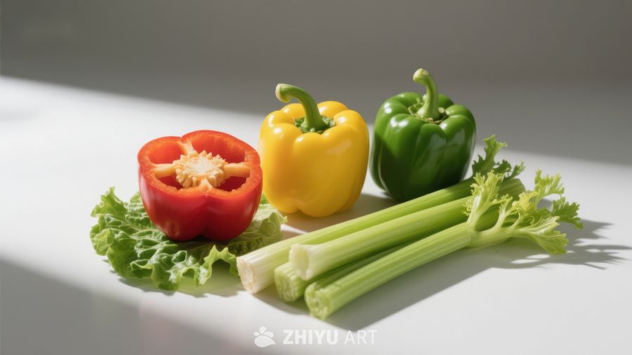 新鲜蔬菜组合：彩椒与芹菜