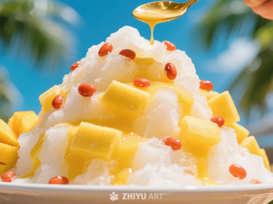 芒果冰沙配红豆，夏日清凉美食 658