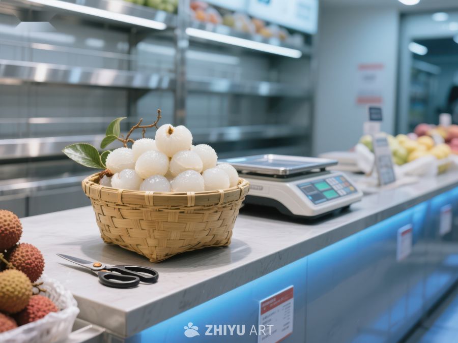 超市水果区的荔枝与秤 25