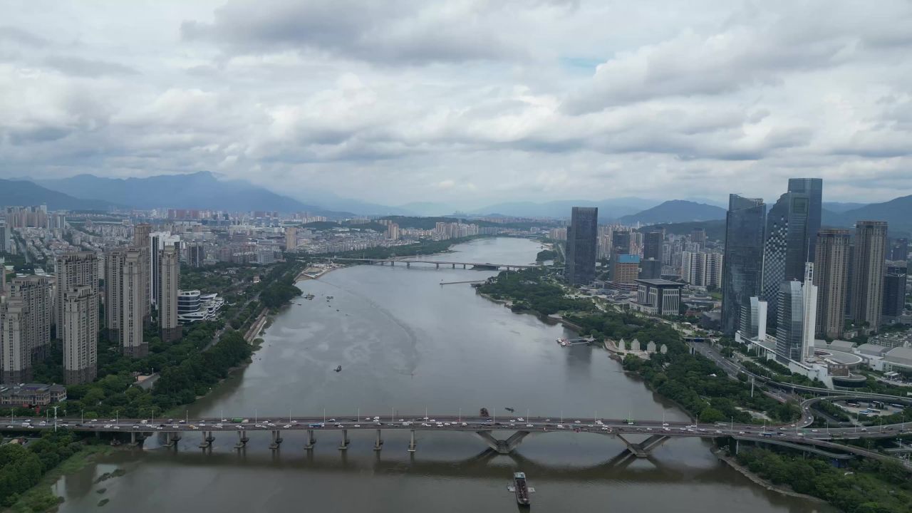 航拍福州闽江尤溪洲大桥