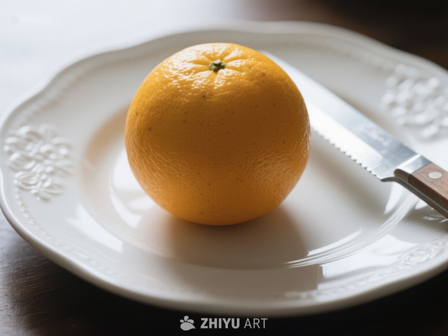盘中橙子与刀具 285