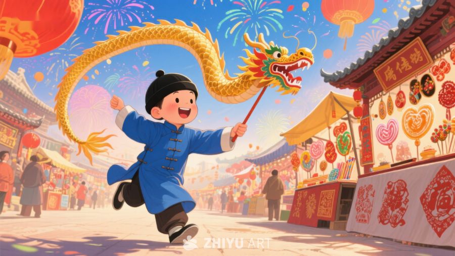 欢庆春节，舞龙少年 374