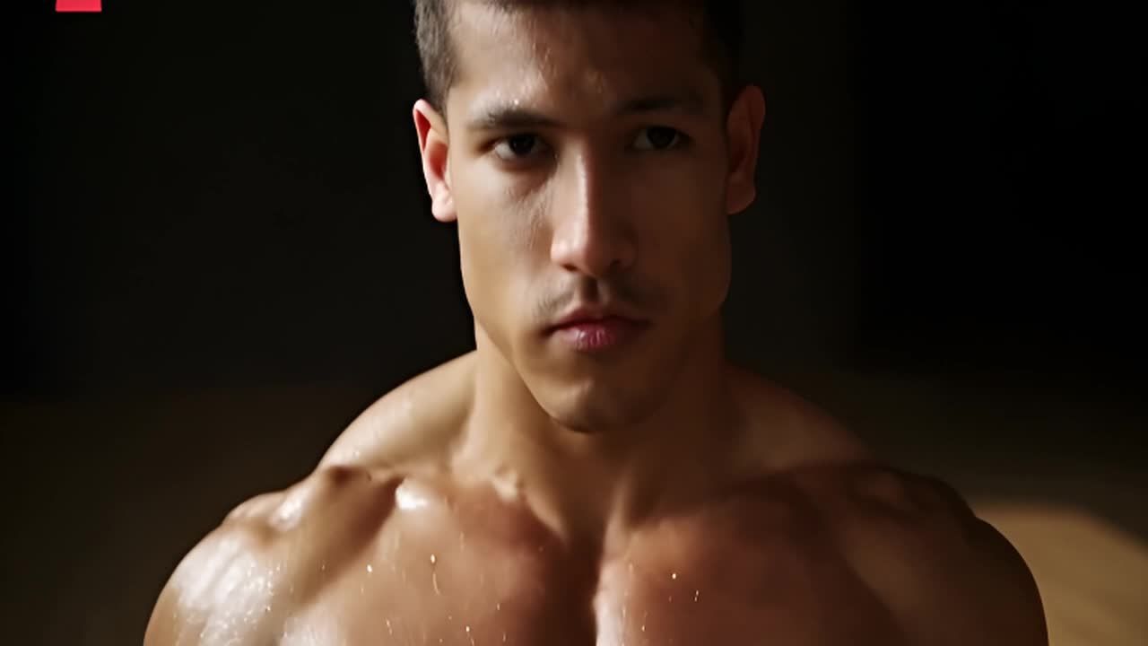 一个20岁，赤脚，肌肉发达，腿毛浓密的男子站立在木
