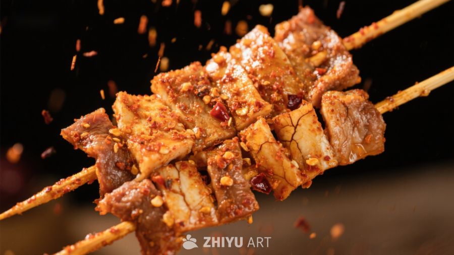 香辣烤肉串，诱人美味