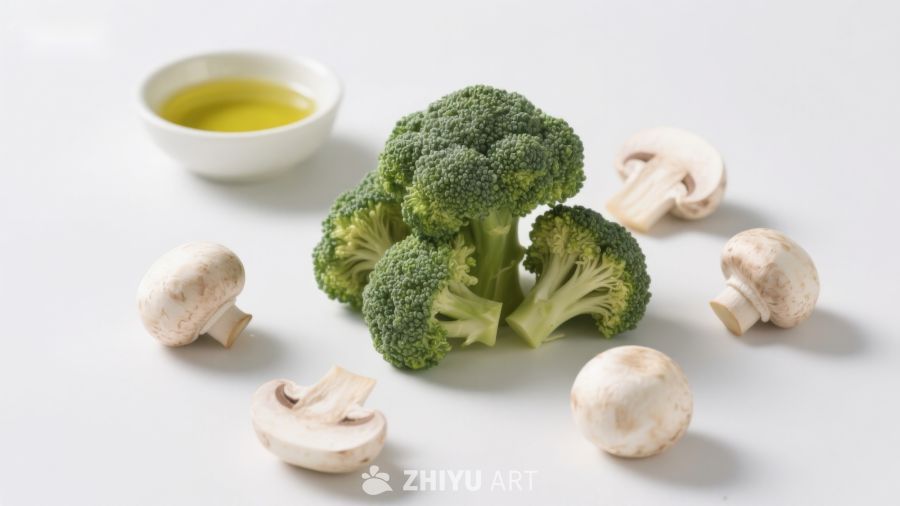 西兰花与蘑菇配橄榄油