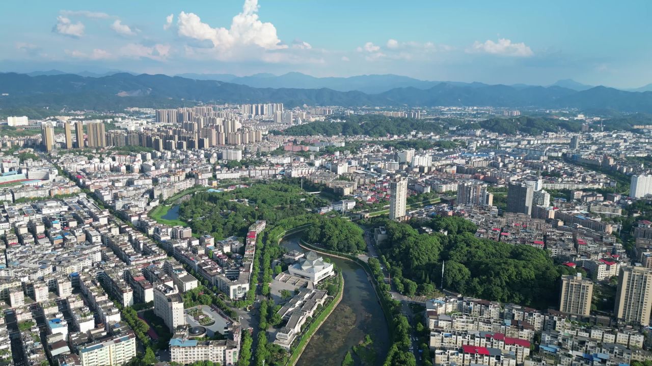  航拍江西萍乡城市天际线萍乡大景