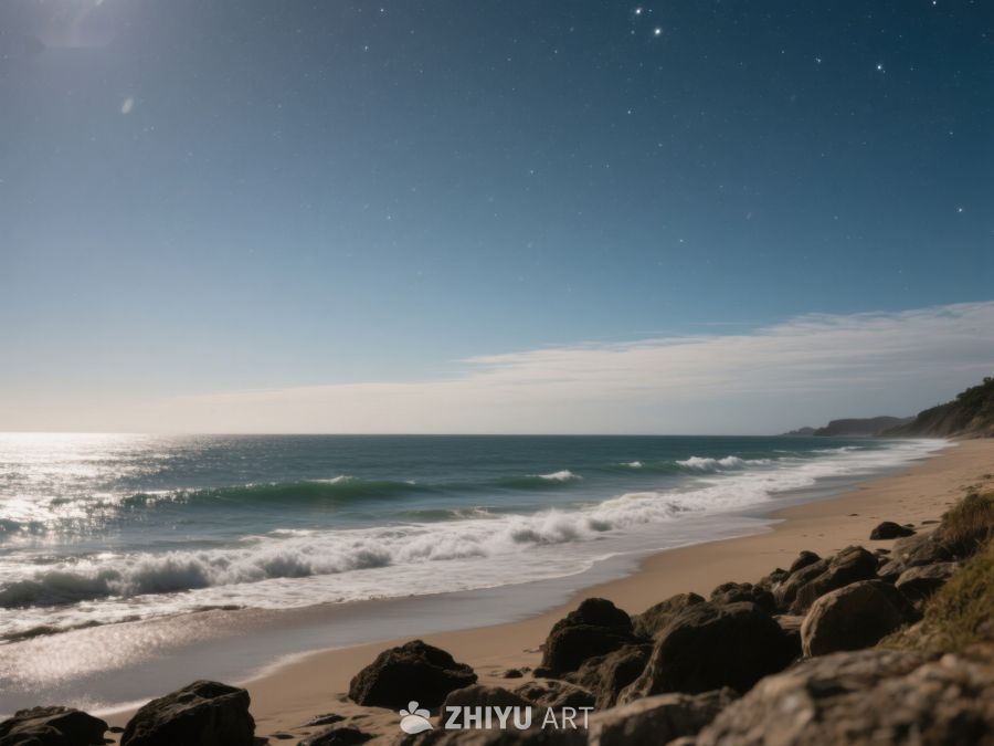 宁静海滩夜景，星光闪烁 49