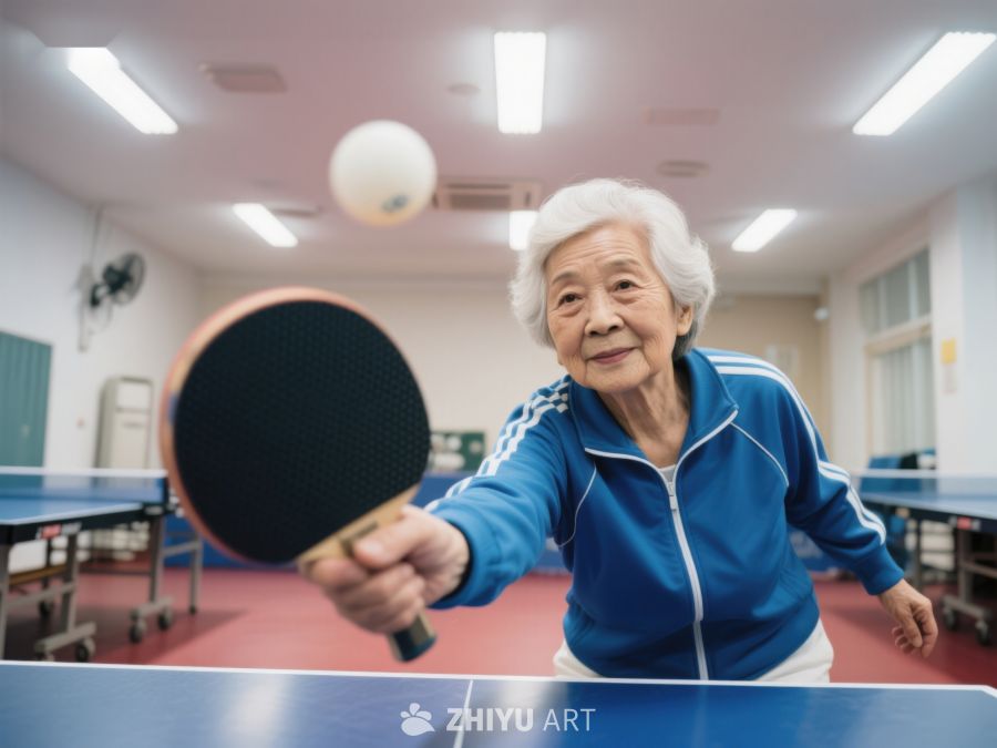 老人专注打乒乓球 569
