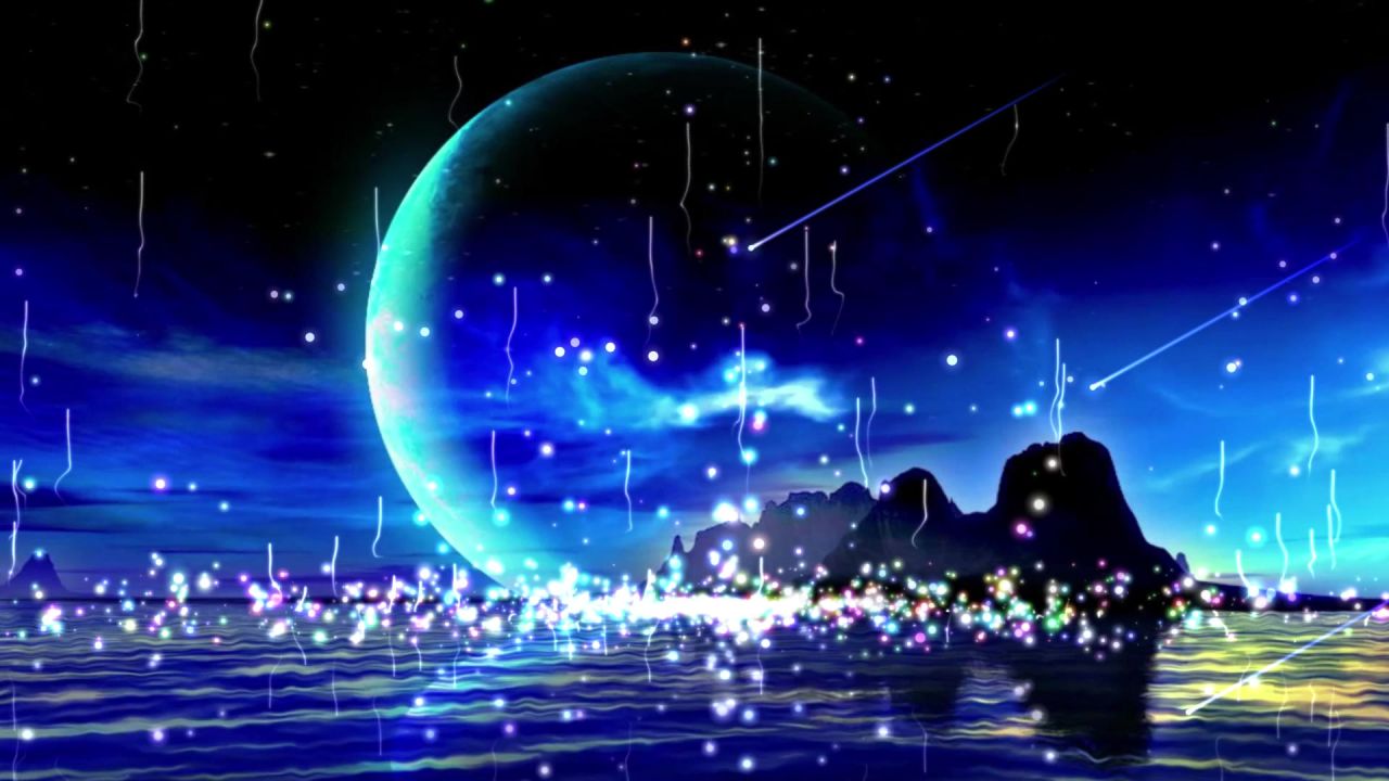 唯美大海上升月亮白月光蓝色夜空圆月明月大屏幕舞台LED视频  