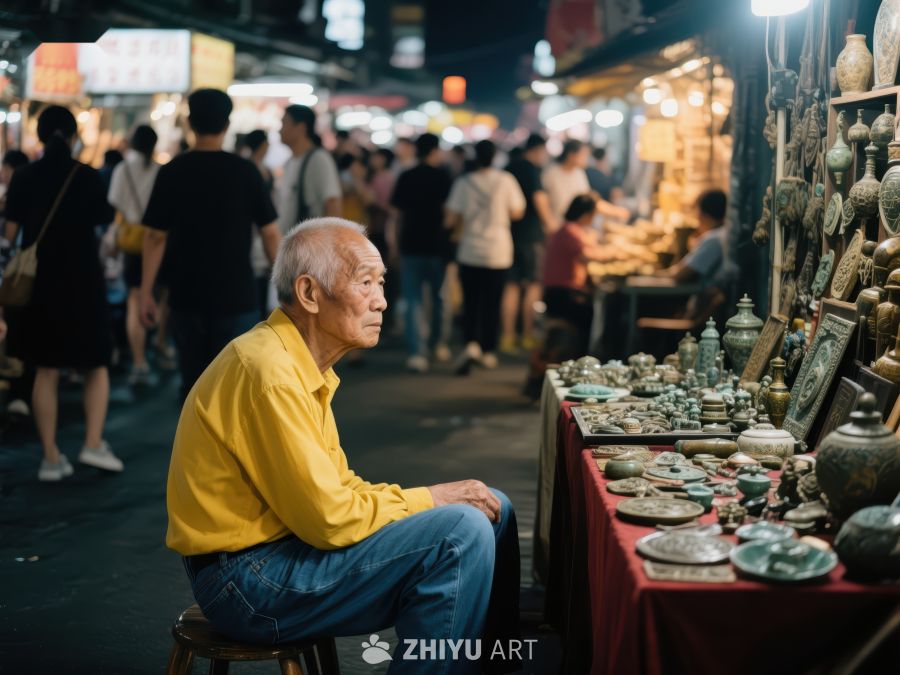 夜市摊主静坐，身后商品琳琅满目 845