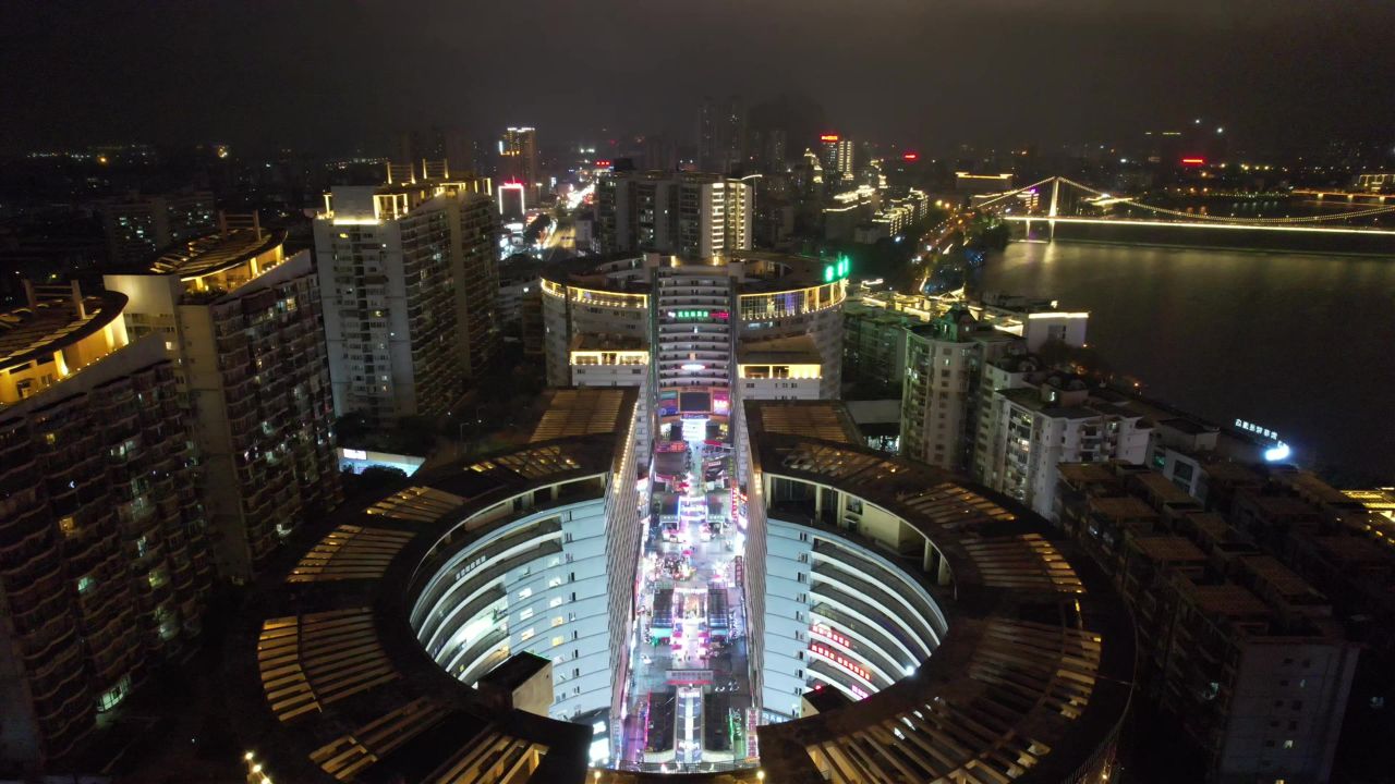 柳州城市夜景灯光航拍