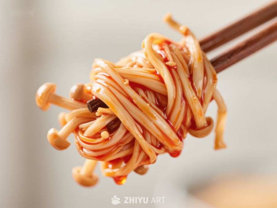 筷子夹起的美味金针菇面条 665