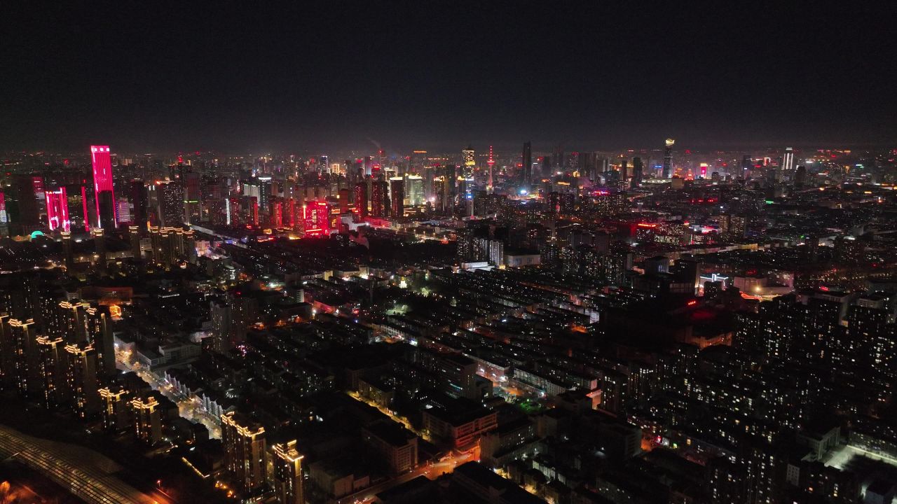 航拍夜景城市楼群