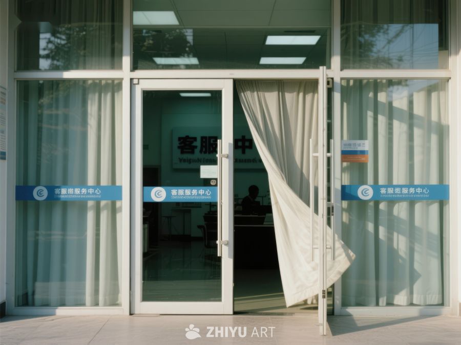 客服中心入口，窗帘随风飘动 241