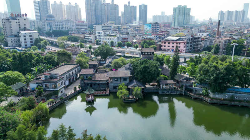 航拍广东东莞可园