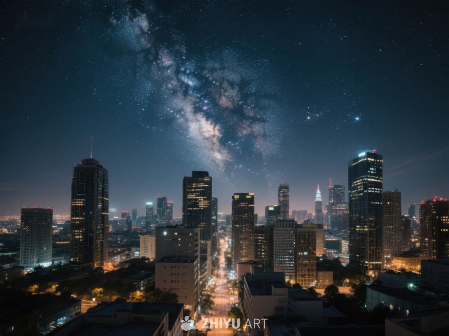 城市夜景与银河交汇 10