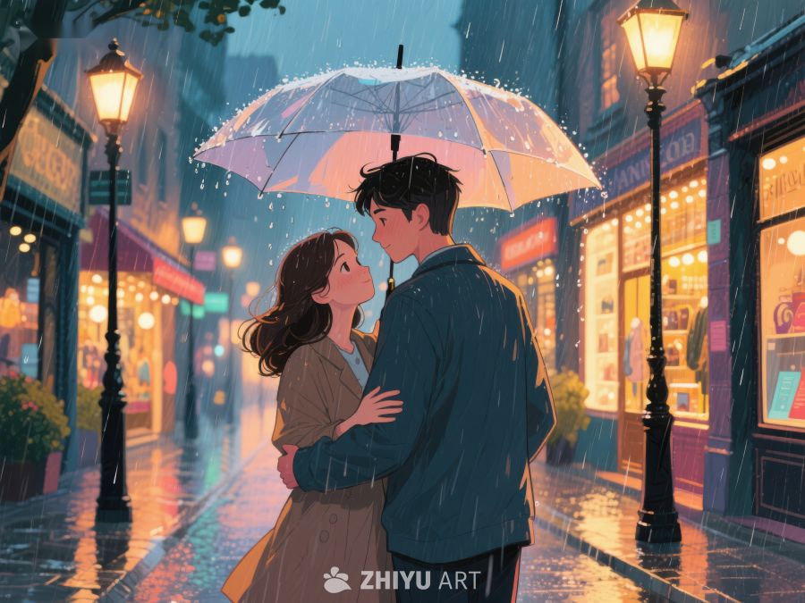 雨夜街头情侣相拥 1143