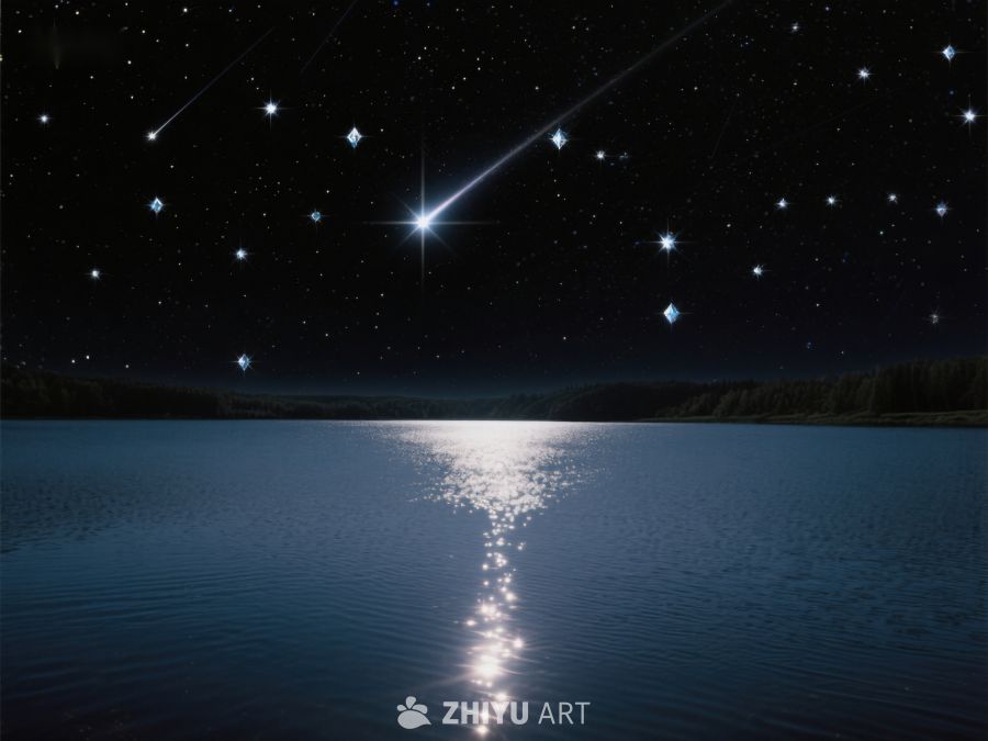 夜空流星划过湖面倒影 244