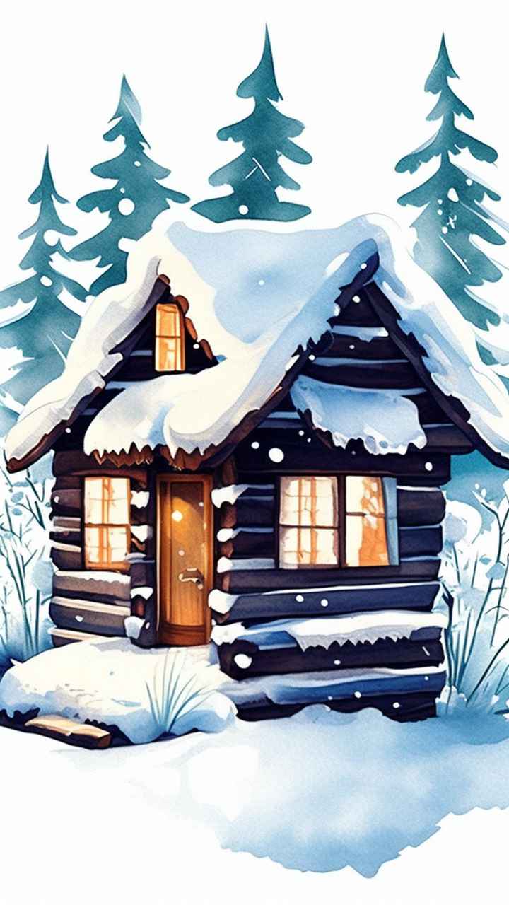 雪景唯美插画小屋 3