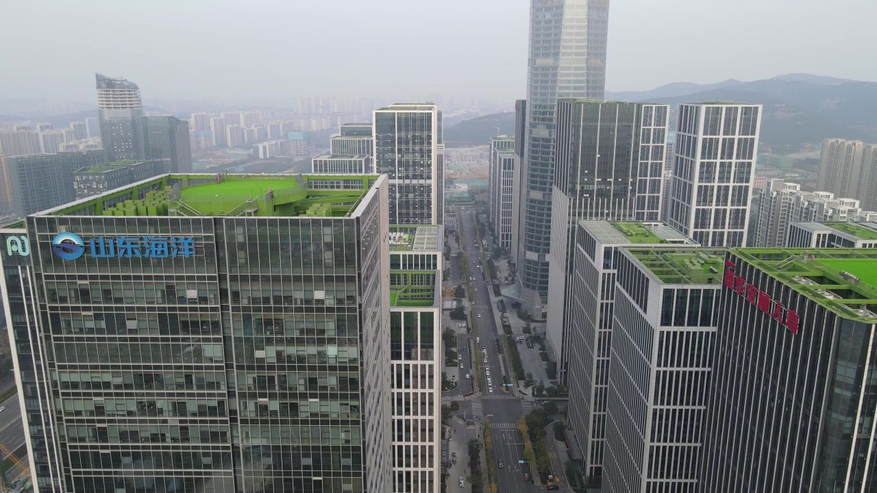 航拍山东济南汉峪金融商务中心