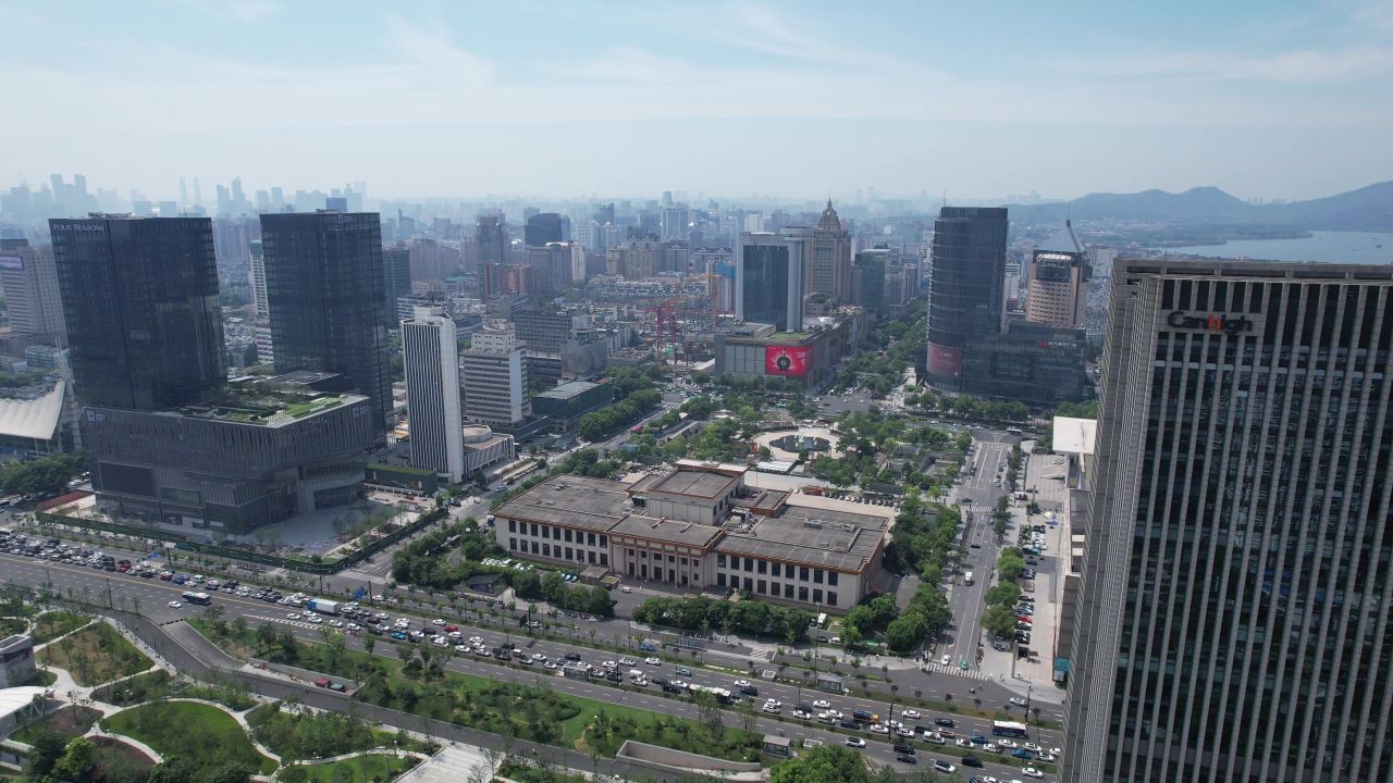 浙江杭州城市风光地标建筑航拍