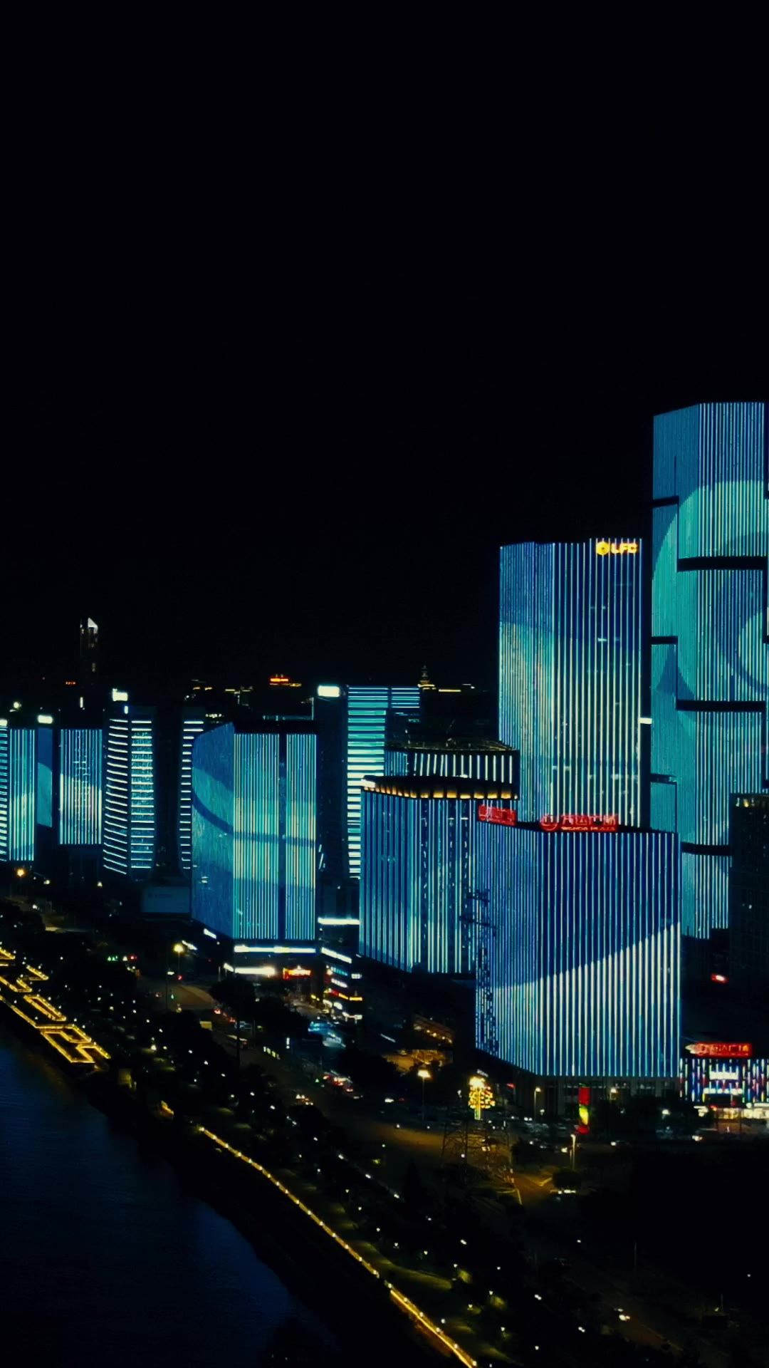 城市航拍福州城市夜景竖屏
