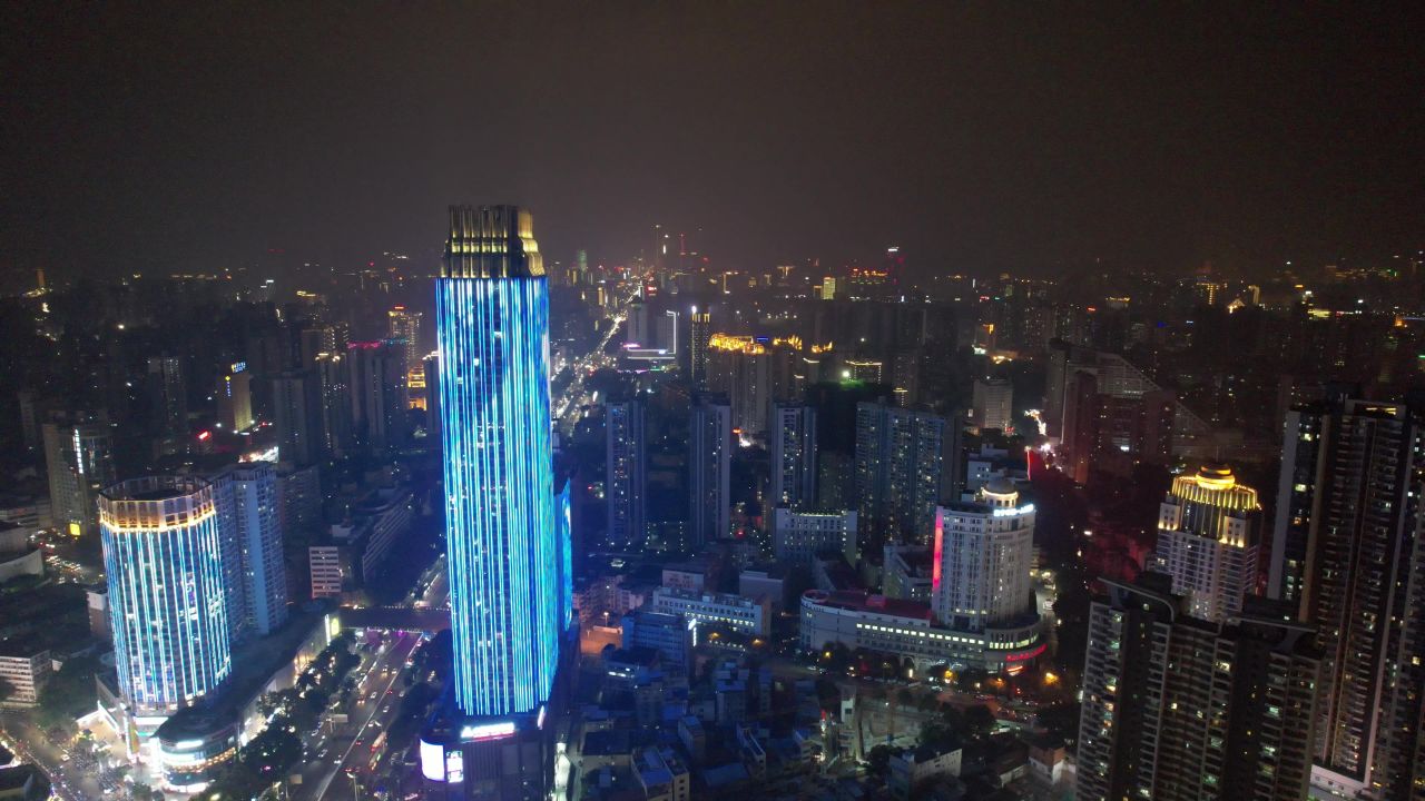 广西南宁城市夜景灯光交通航拍