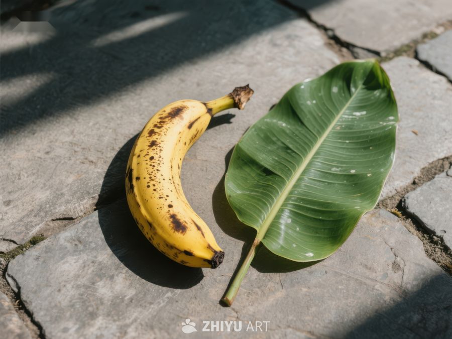 香蕉与绿叶静置石板路 550