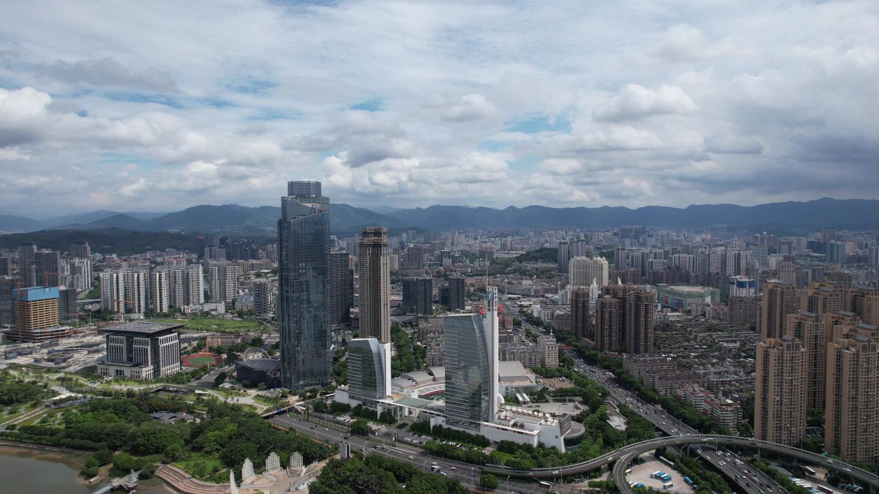 福建福州闽江北岸中央商务区航拍 