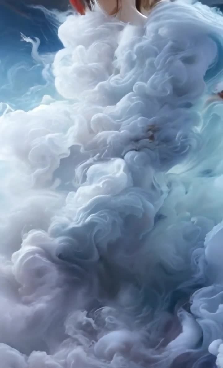 白色淡蓝色流动云雾画面
