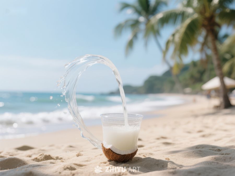 椰子汁在沙滩上飞溅 776