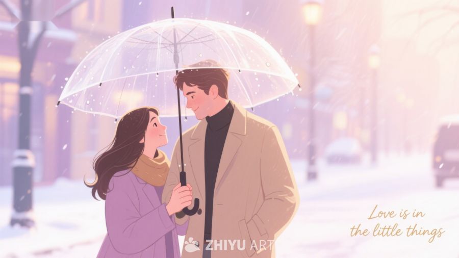 雪中伞下情侣温馨时刻 548