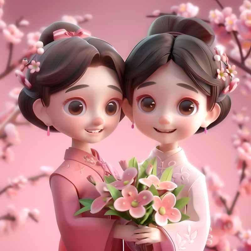 双手捧着鲜花母女粉色背景图 1