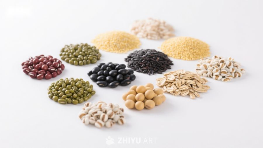 多种谷物和豆类的圆形排列