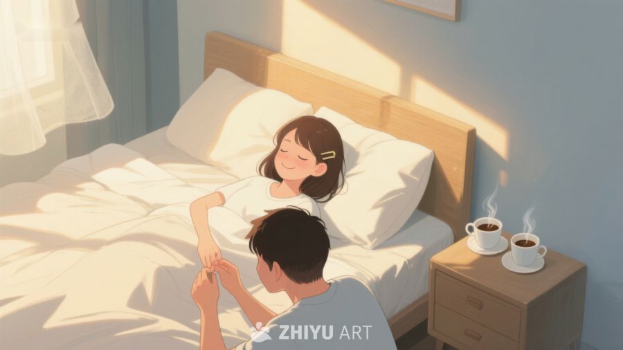 温馨晨光中的床边互动 370