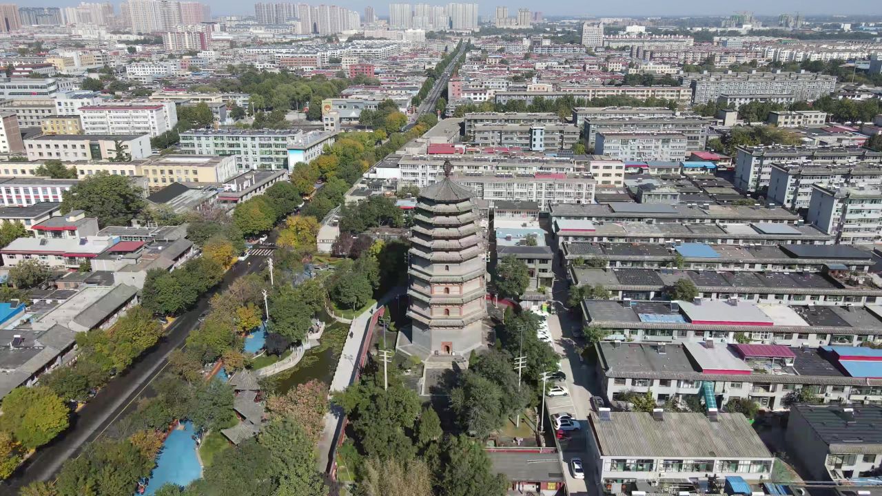 河北石家庄正定古城航拍