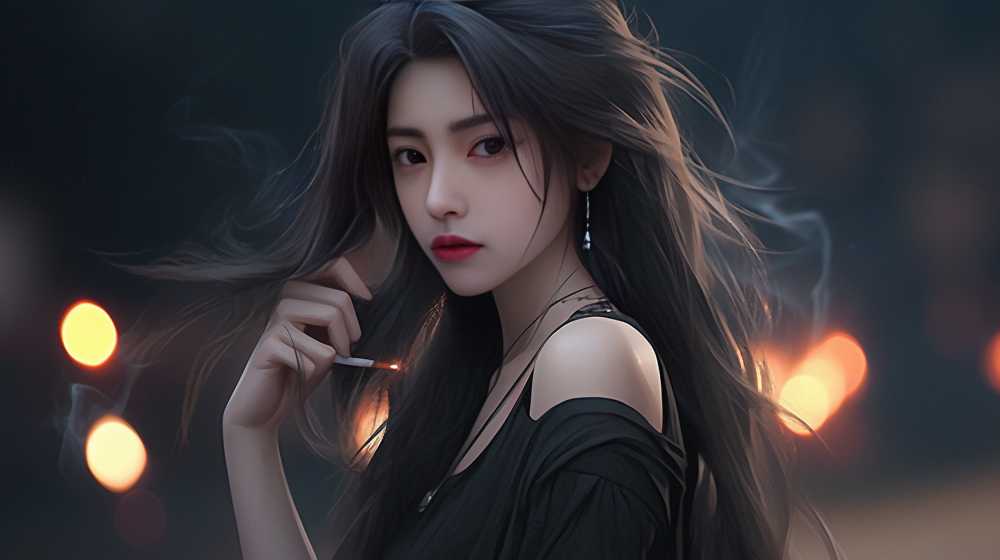 夜色美女抽烟