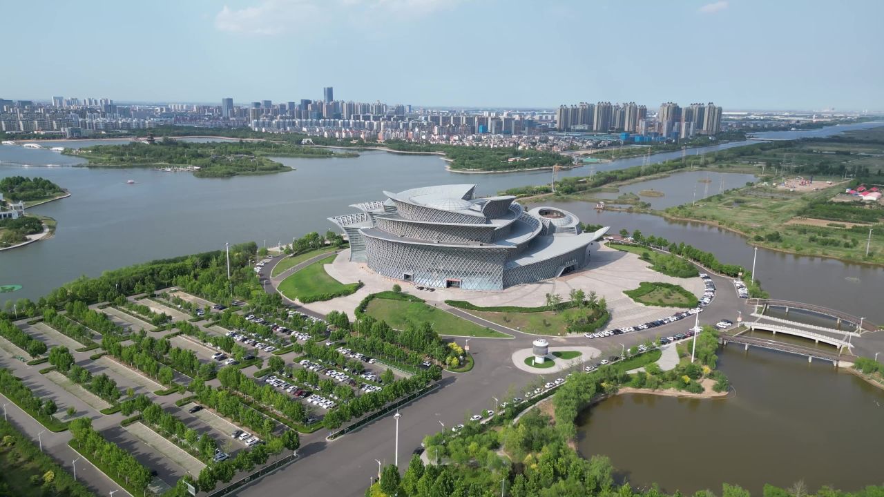 航拍山东东营城市建设东营风光